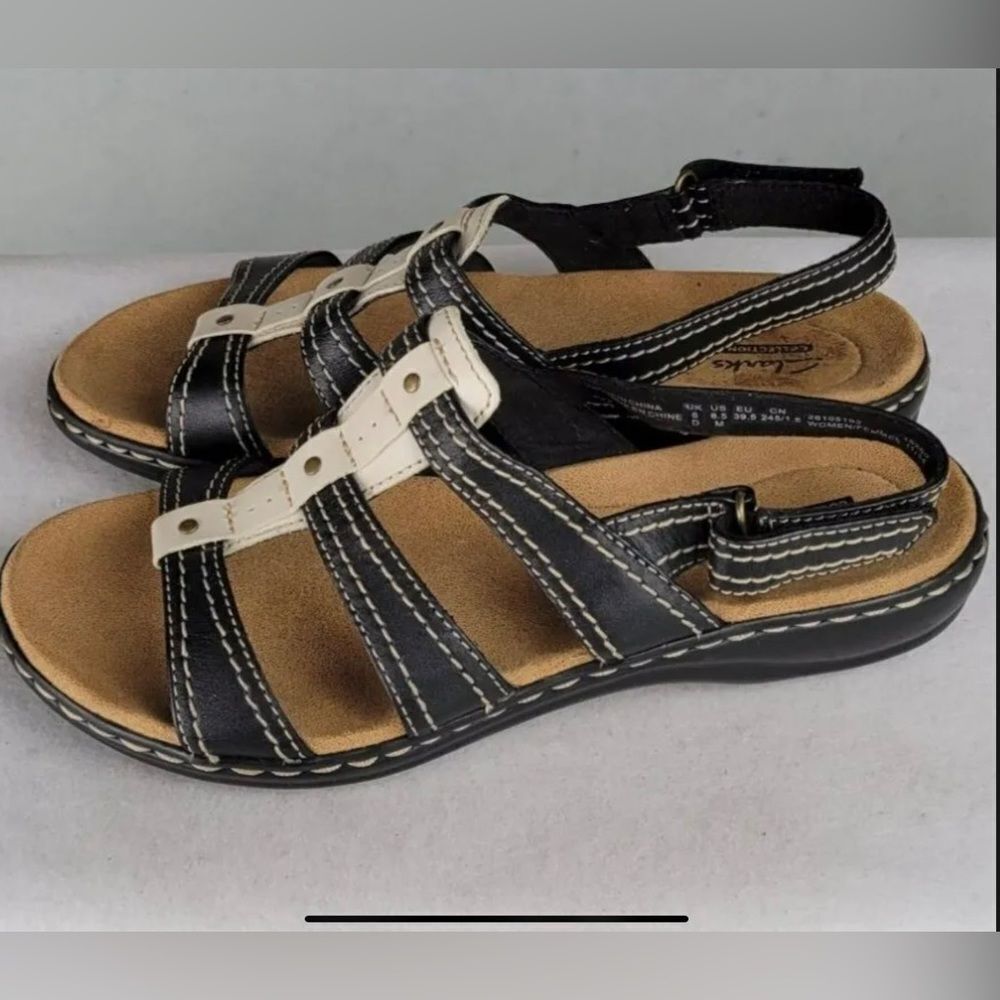 Clark's Collection Black & Cream Sandals Size 8.5 EUC